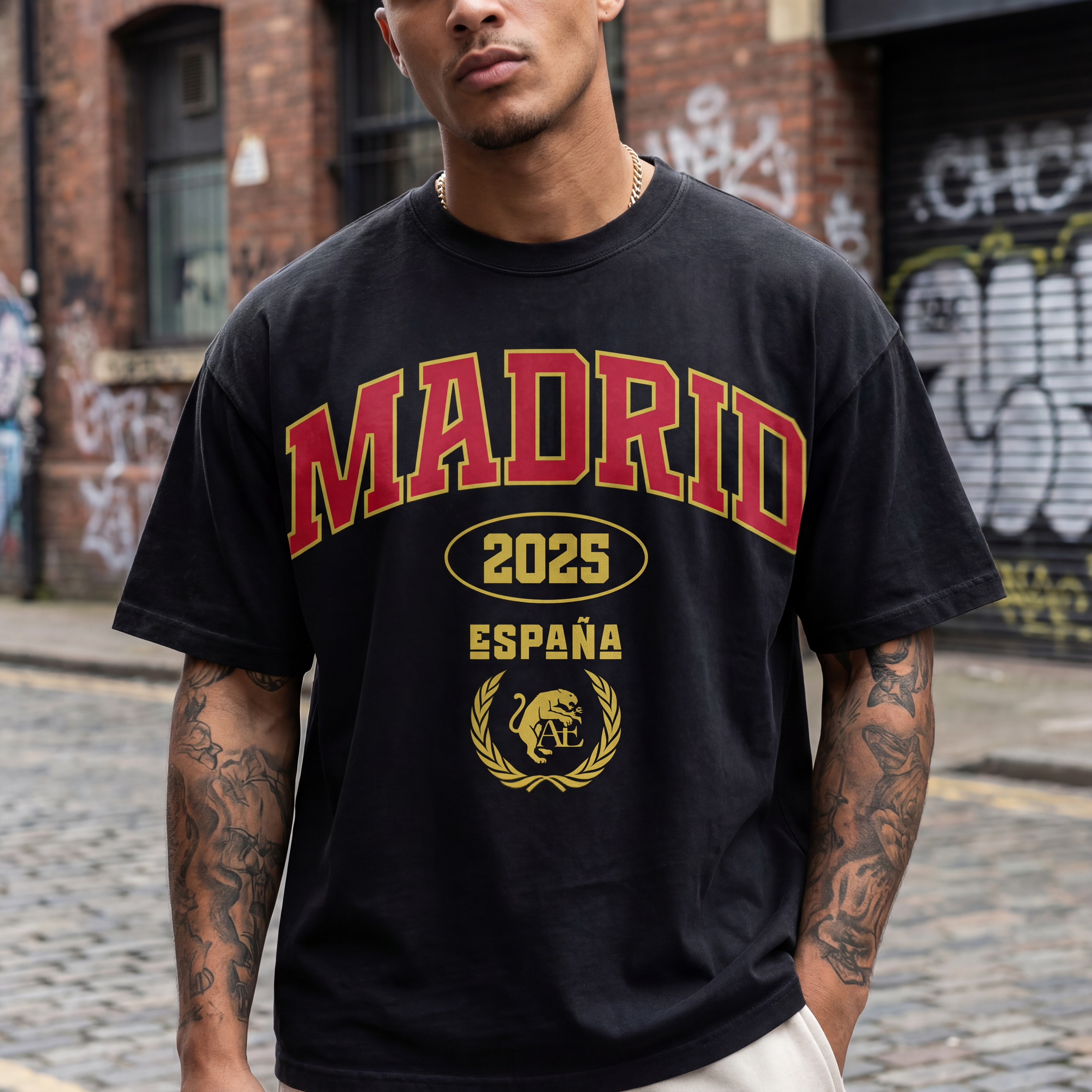 Camiseta oversize vintage "Madrid" 100% algodón de 260 g/m²